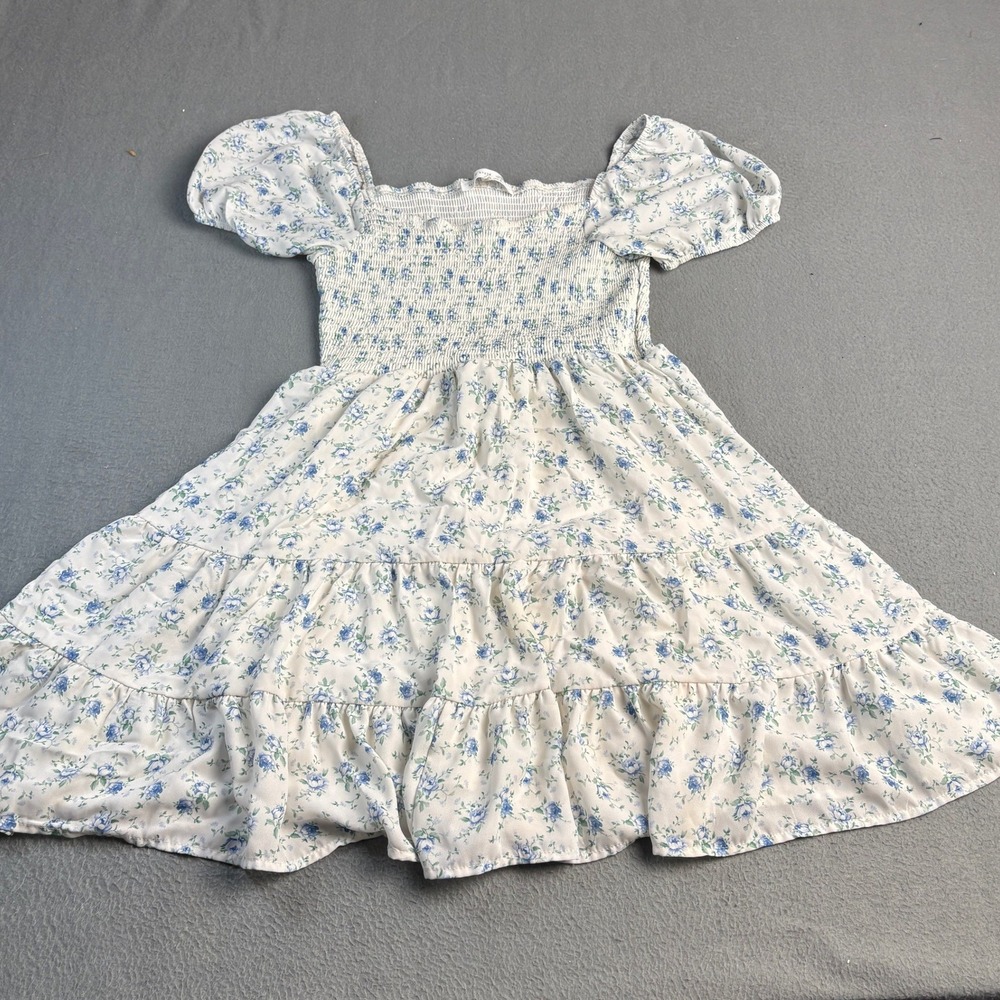 Altar'd State Blue White Floral Smocked Mini Dress Puff Sleeve Cottagecore Small